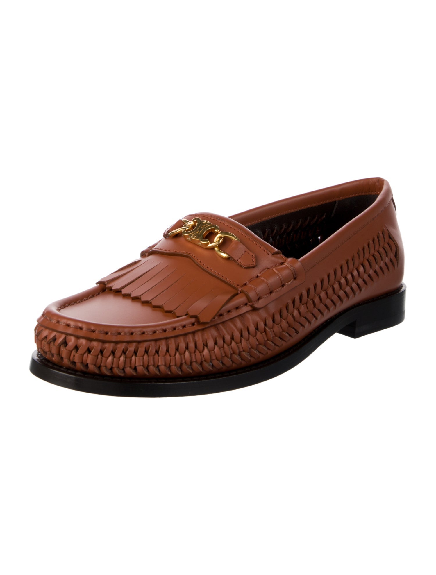 Celine Leather Braided Accents Loafers