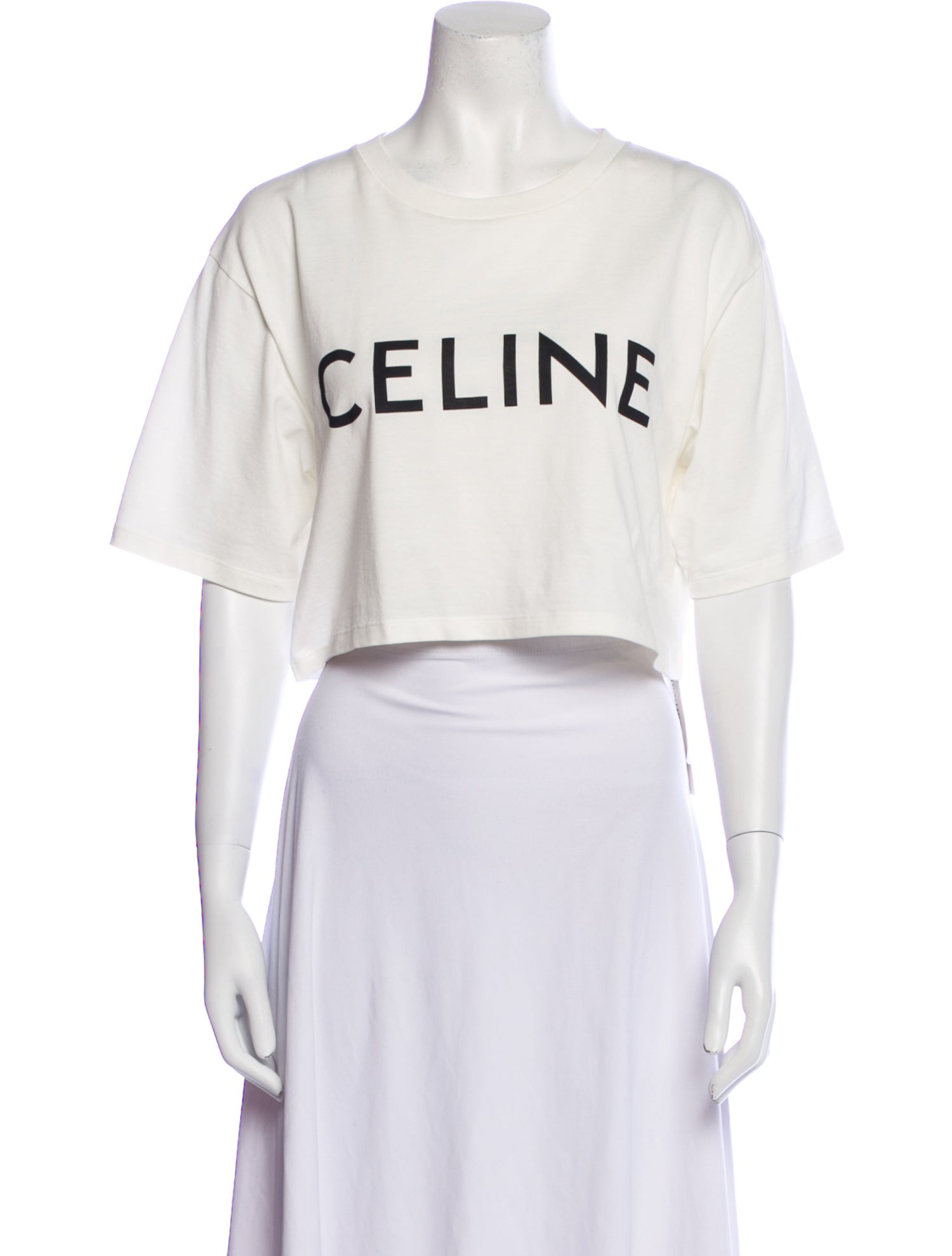 Celine Graphic Print Crew Neck Crop Top