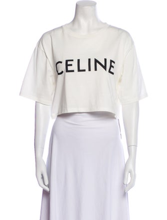 Celine Graphic Print Crew Neck Crop Top