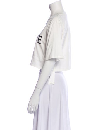 Celine Graphic Print Crew Neck Crop Top