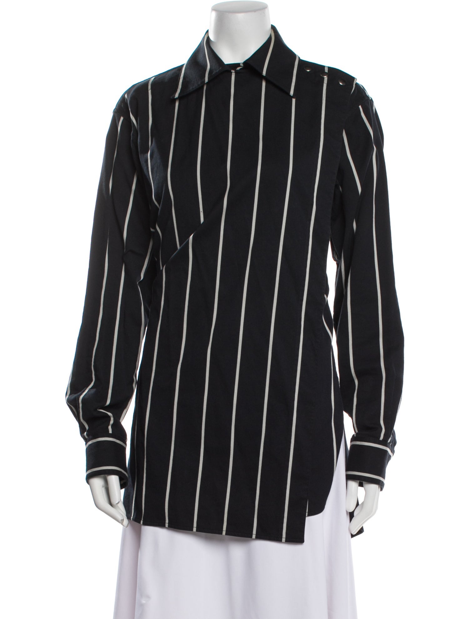 Celine Striped Long Sleeve Button-Up Top