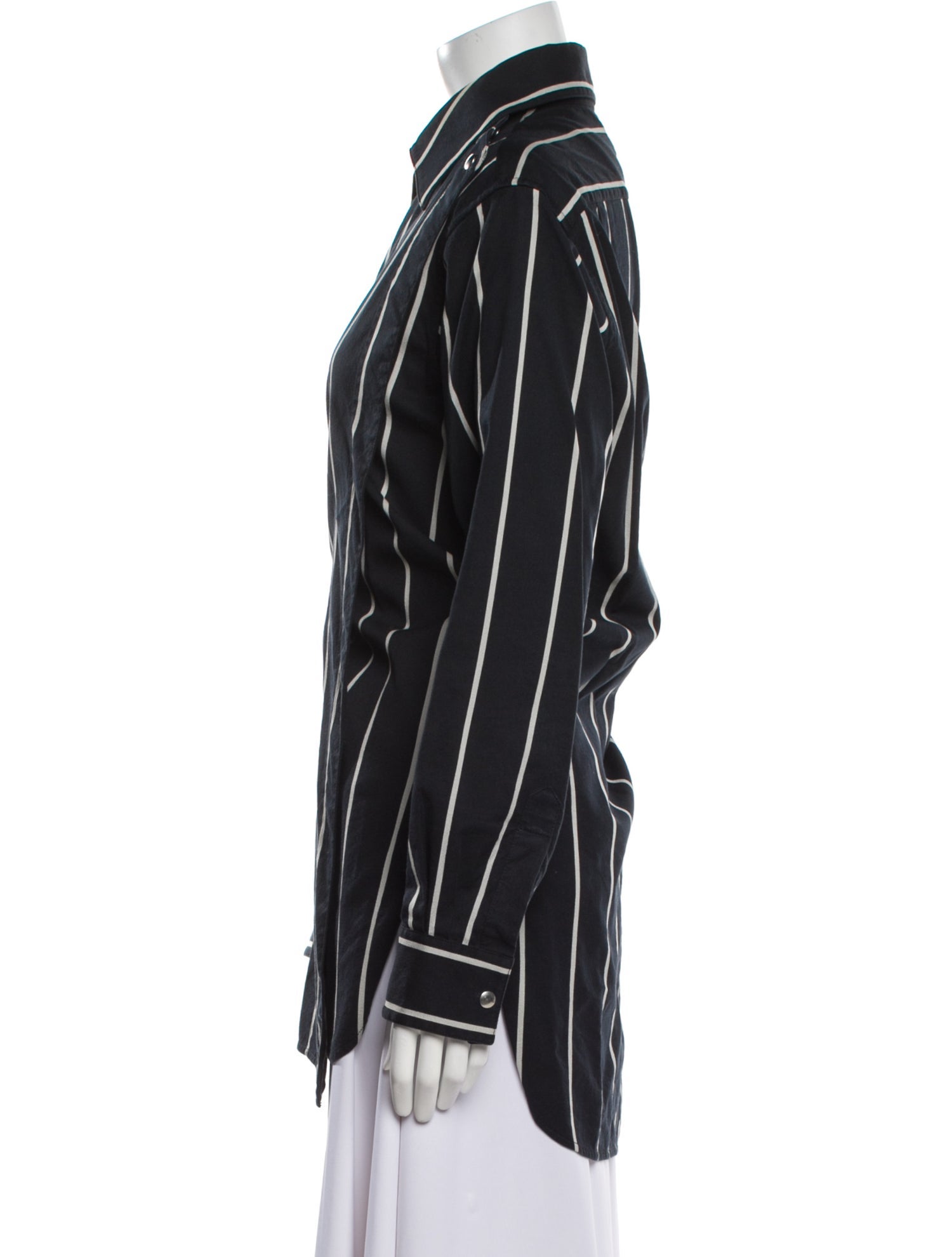 Celine Striped Long Sleeve Button-Up Top