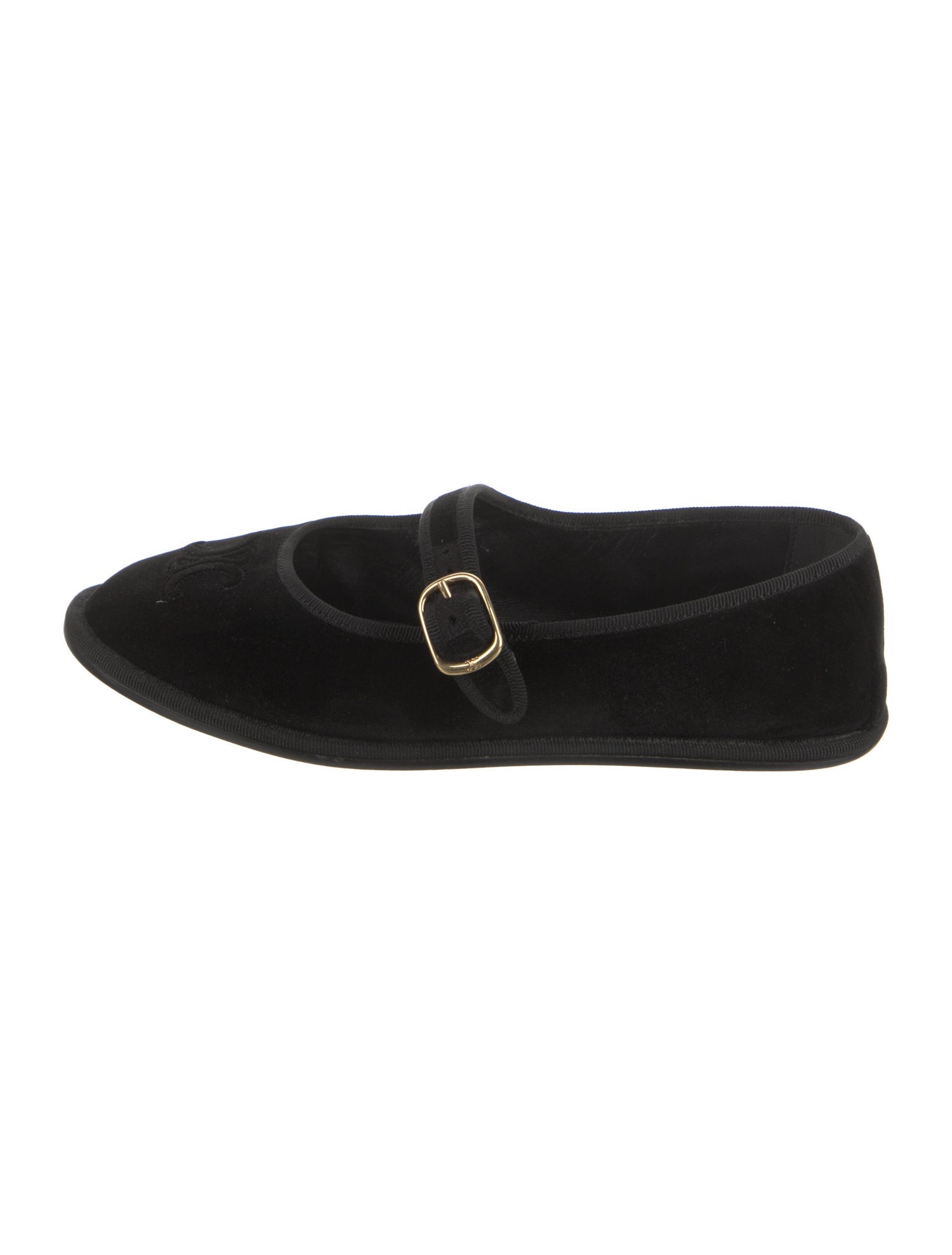 Celine Velvet Embroidered Accent Mary Jane Flats