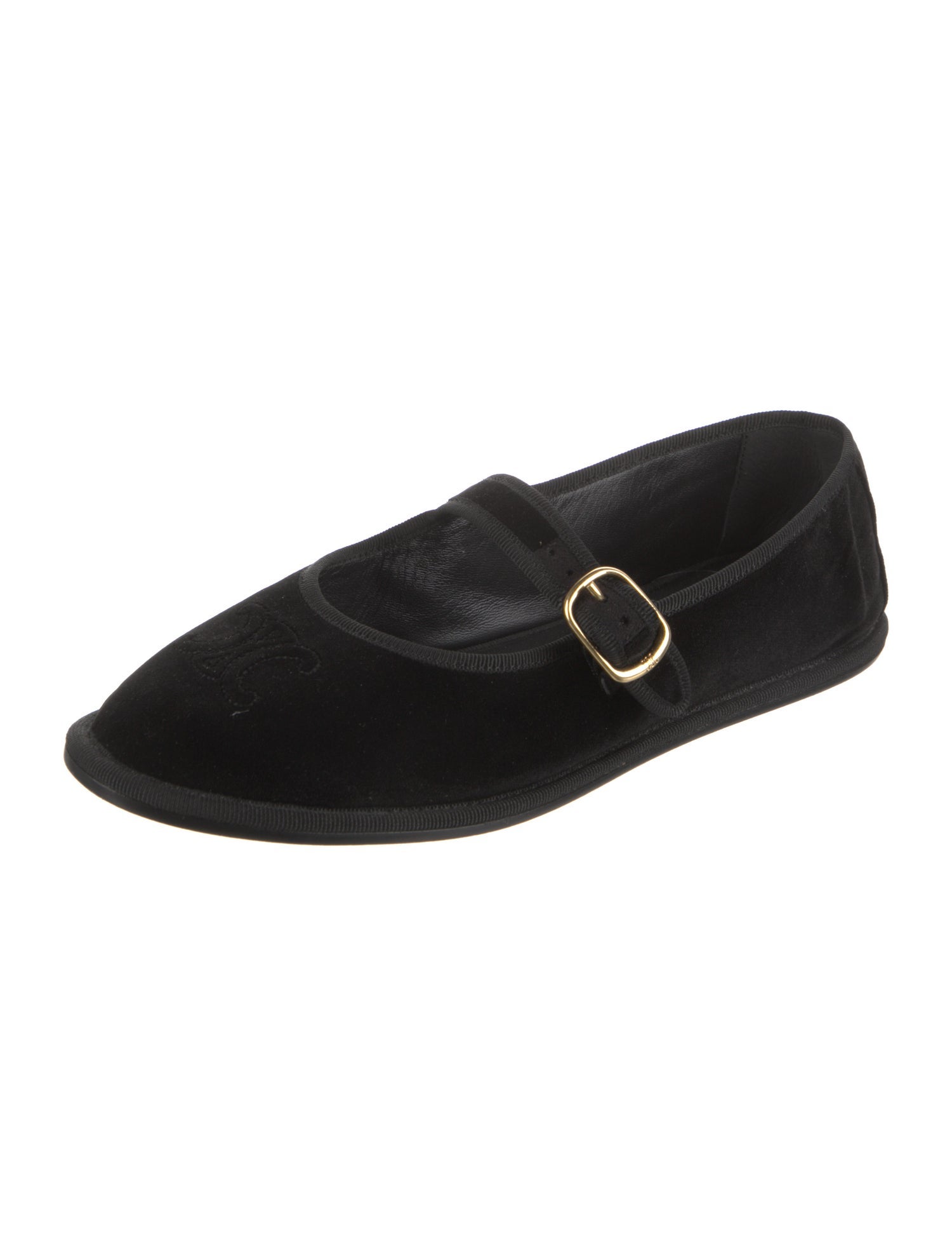 Celine Velvet Embroidered Accent Mary Jane Flats