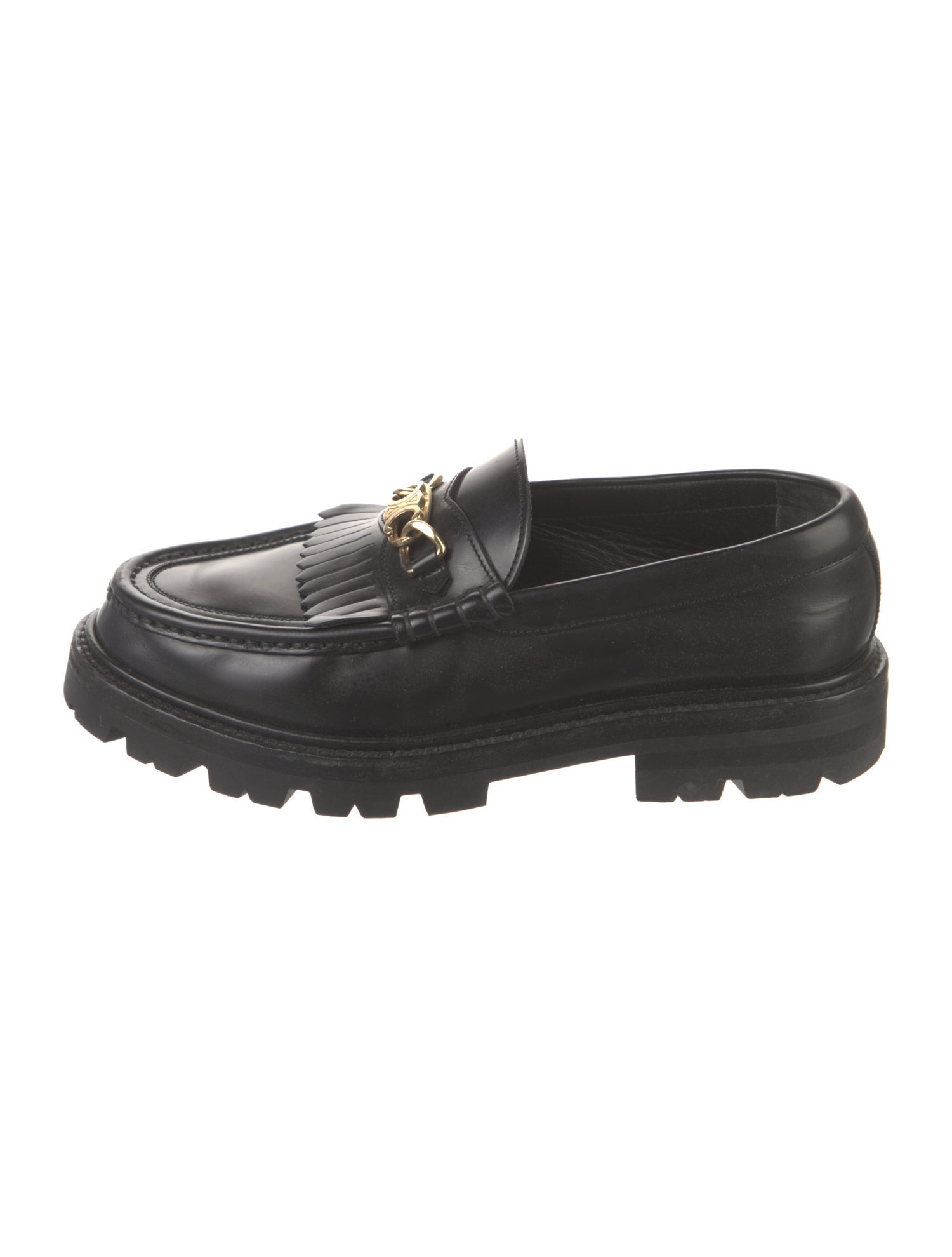 Celine Leather Fringe Trim Accent Loafers