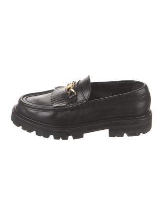 Celine Leather Fringe Trim Accent Loafers