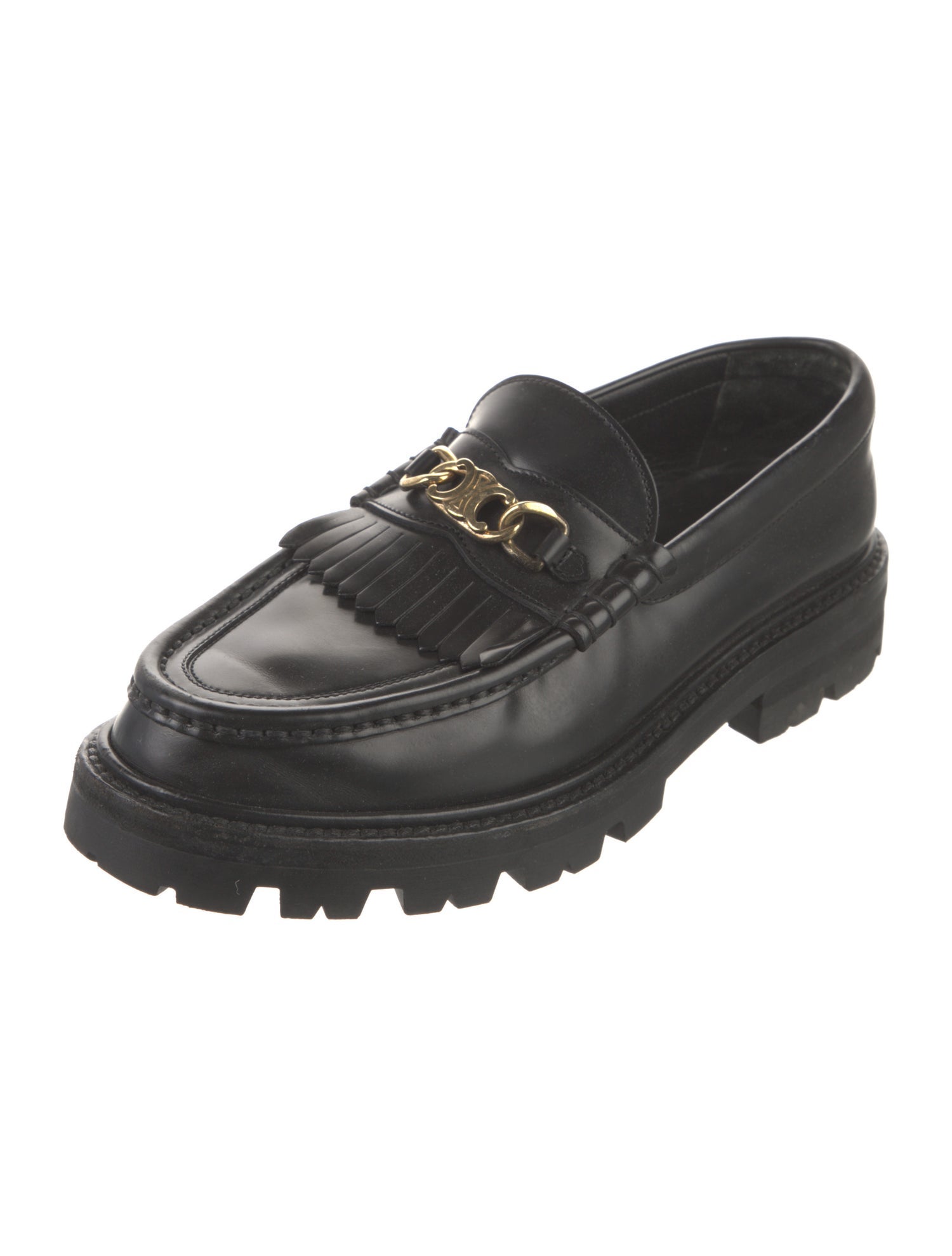 Celine Leather Fringe Trim Accent Loafers