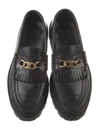 Celine Leather Fringe Trim Accent Loafers