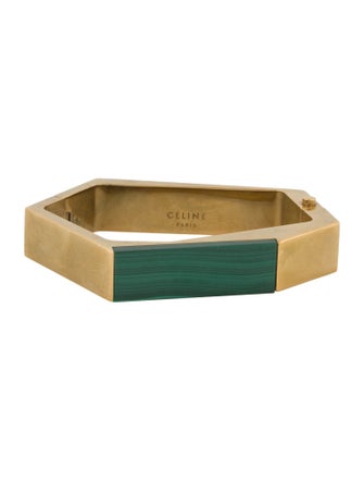 Celine Green Stone Angular Hinged Bangle Bracelet