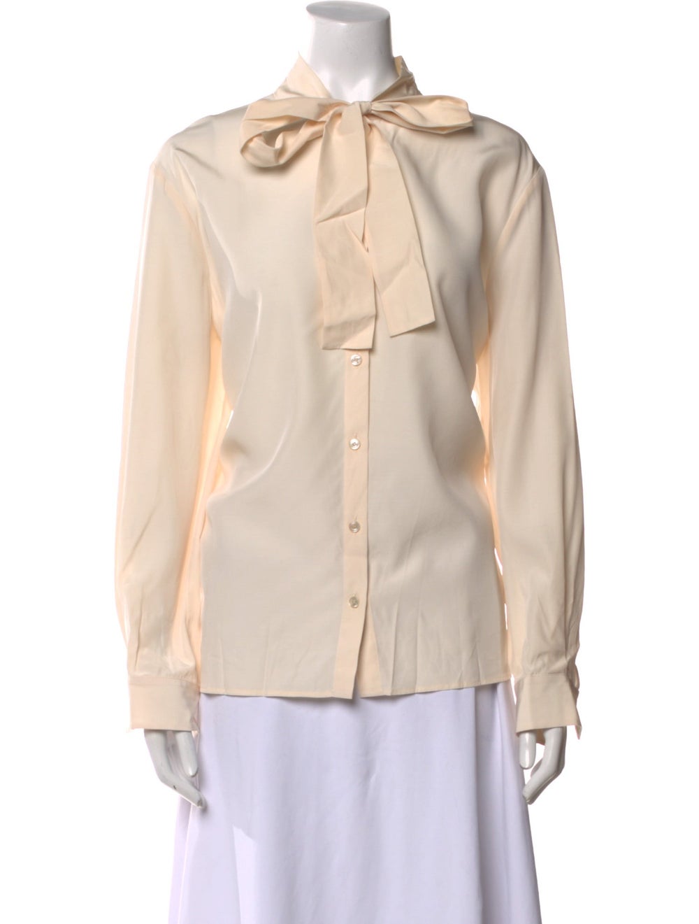 Celine Silk Button-Up Top Neutrals Long Sleeve wi… - image 1