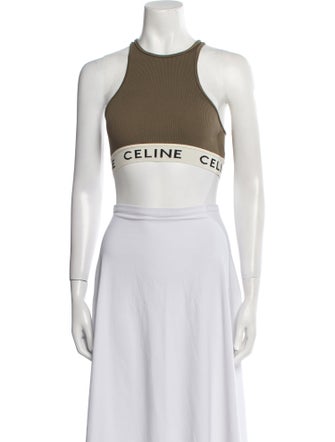 Celine Graphic Print Halterneck Crop Top