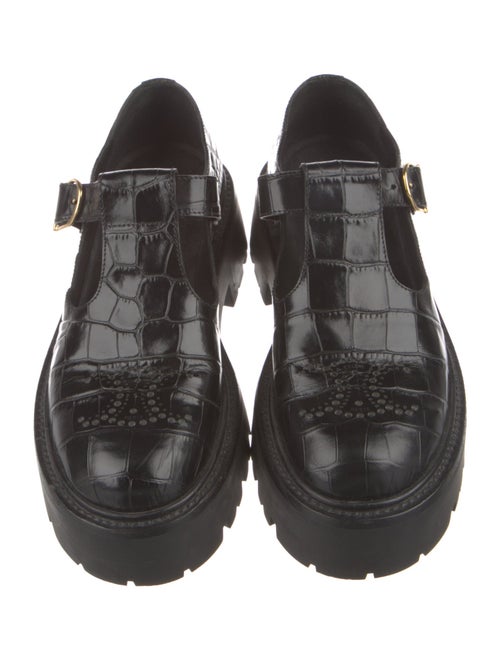 Celine Embossed Leather Lasercut Accents T-Strap Pumps