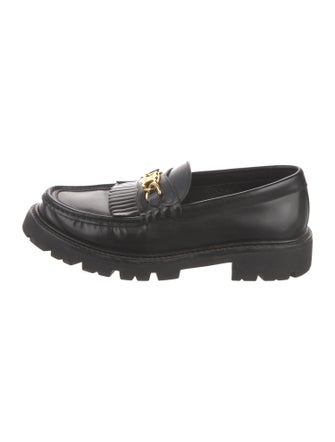 Celine Leather Chain-Link Accents Loafers