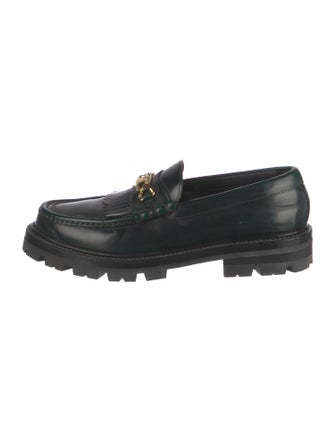 Celine Leather Fringe Trim Accent Loafers