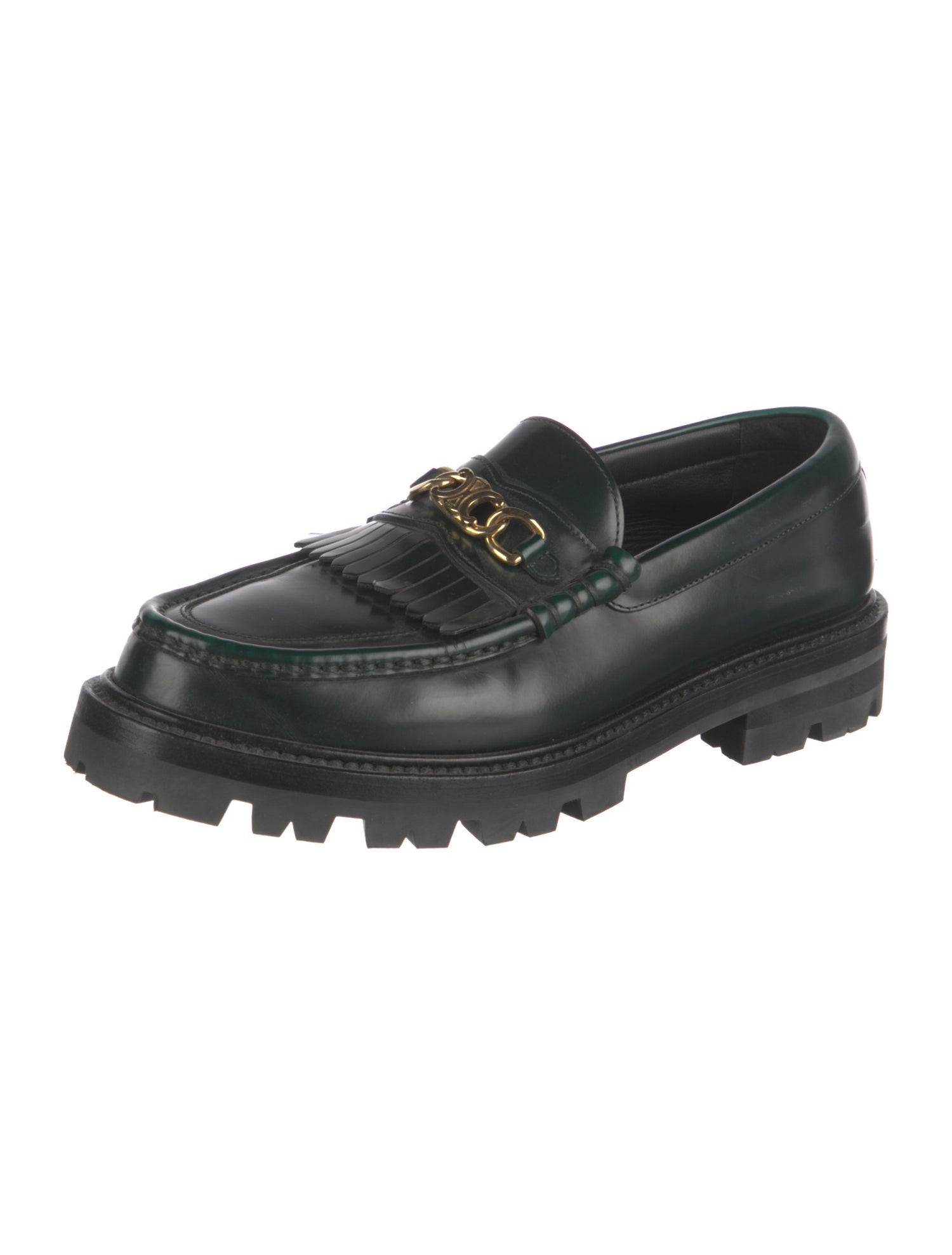 Celine Leather Fringe Trim Accent Loafers