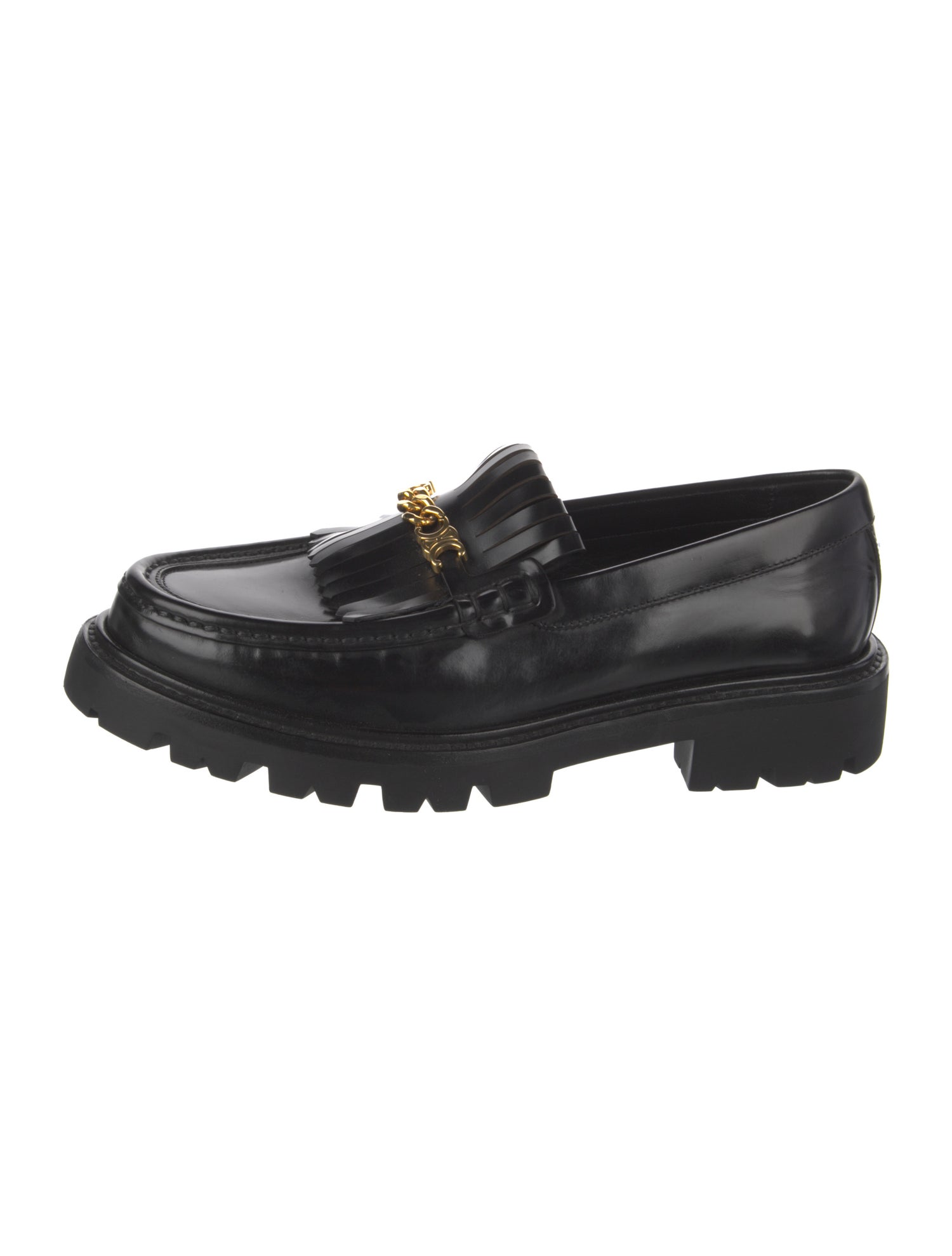 Celine Leather Chain-Link Accents Loafers