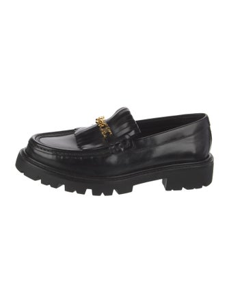 Celine Leather Chain-Link Accents Loafers