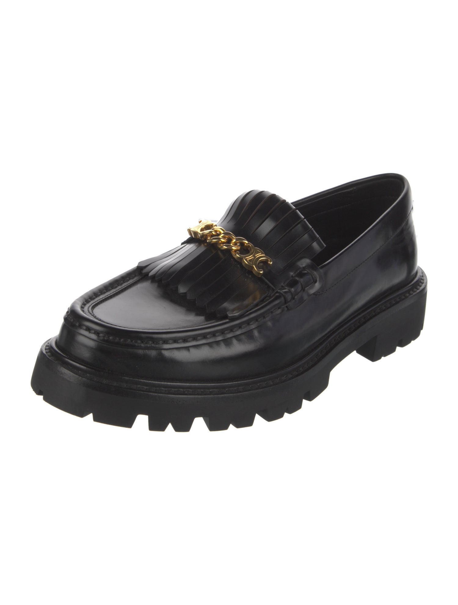 Celine Leather Chain-Link Accents Loafers