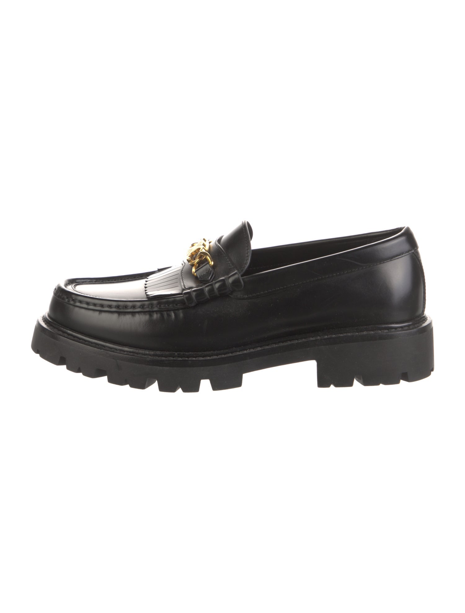 Celine Leather Fringe Trim Accent Loafers