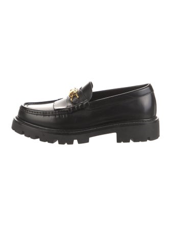 Celine Leather Fringe Trim Accent Loafers