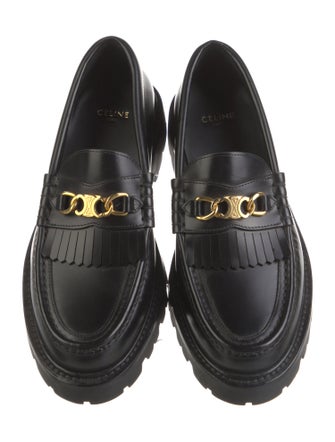 Celine Leather Fringe Trim Accent Loafers