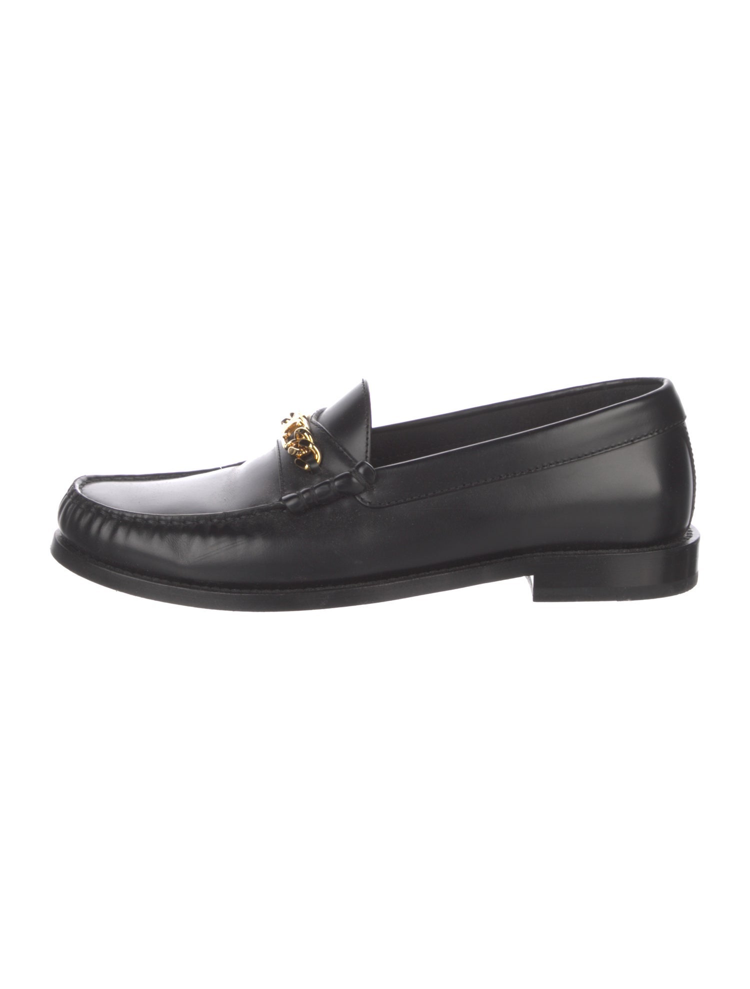 Celine Leather Chain-Link Accents Loafers