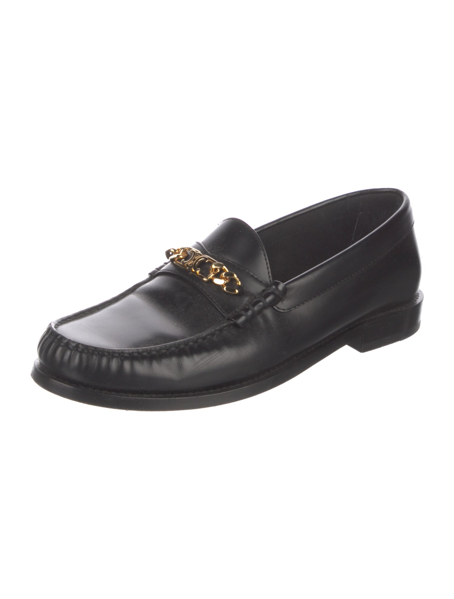 Celine Leather Chain-Link Accents Loafers
