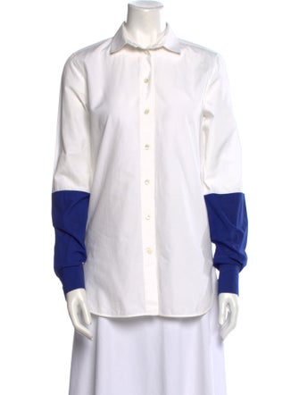 Celine Colorblock Pattern Long Sleeve Button-Up Top