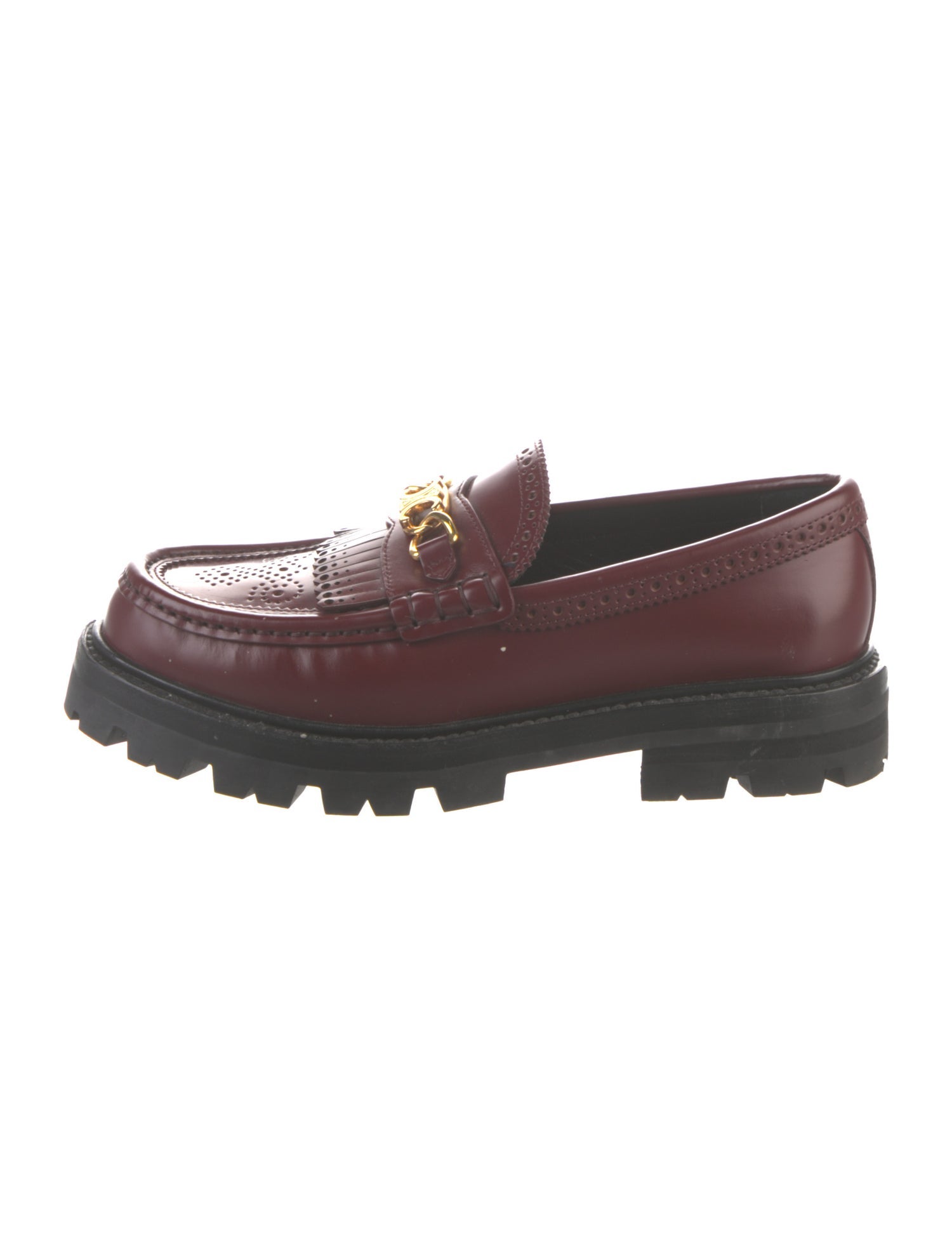 Celine Leather Chain-Link Accents Loafers