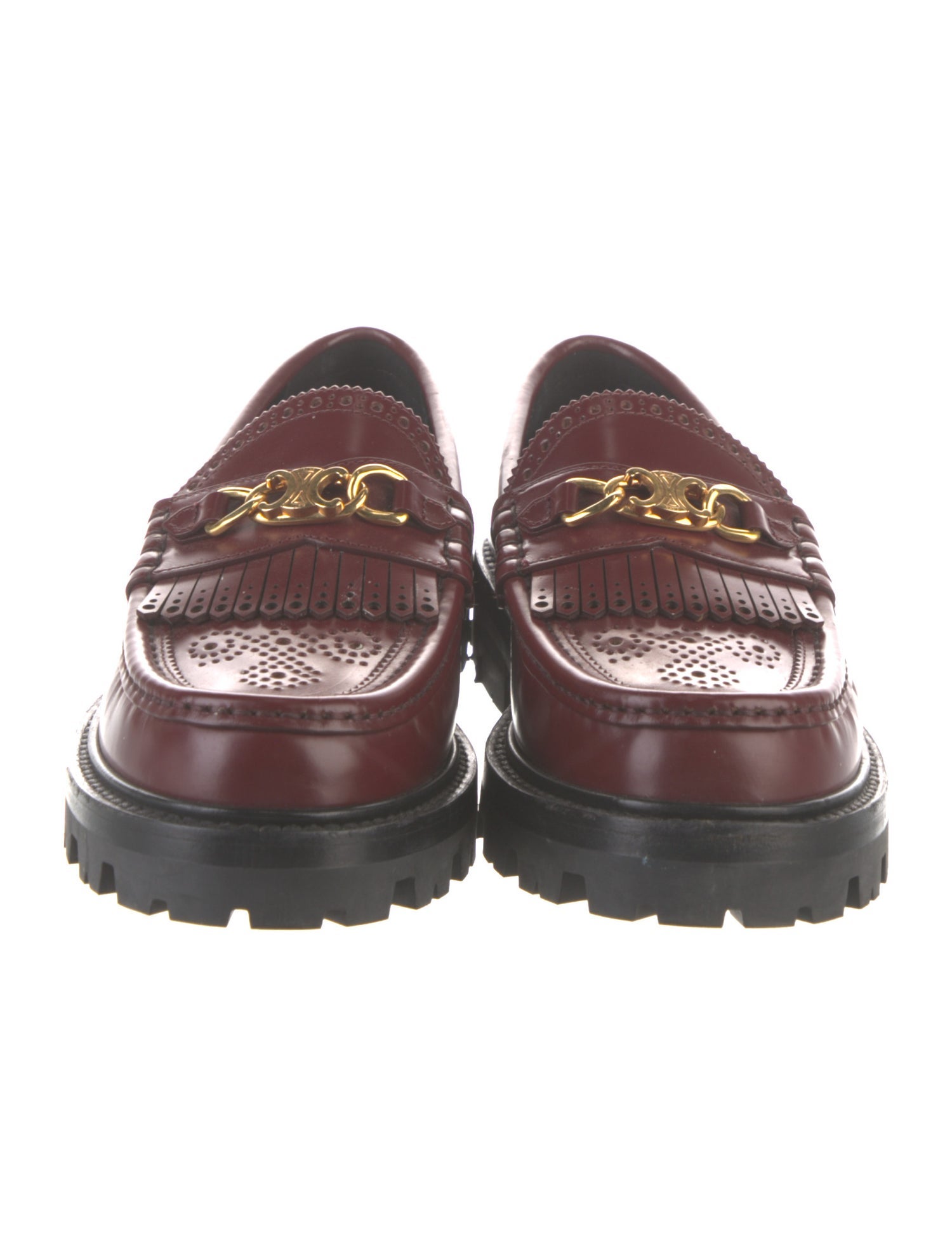 Celine Leather Chain-Link Accents Loafers