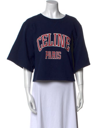 Celine Graphic Print Crew Neck Crop Top