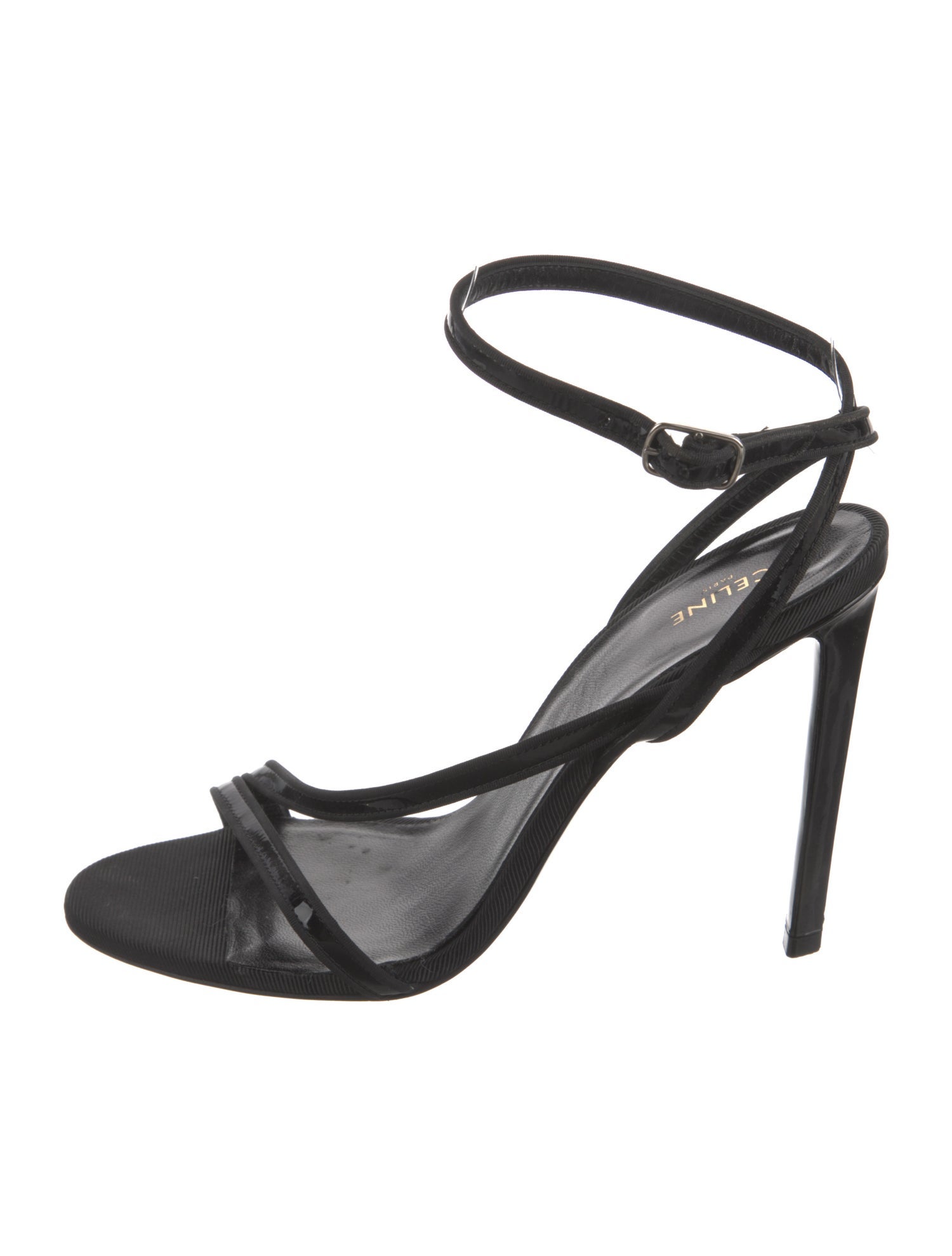 Celine Patent Leather Grosgrain Trim Sandals