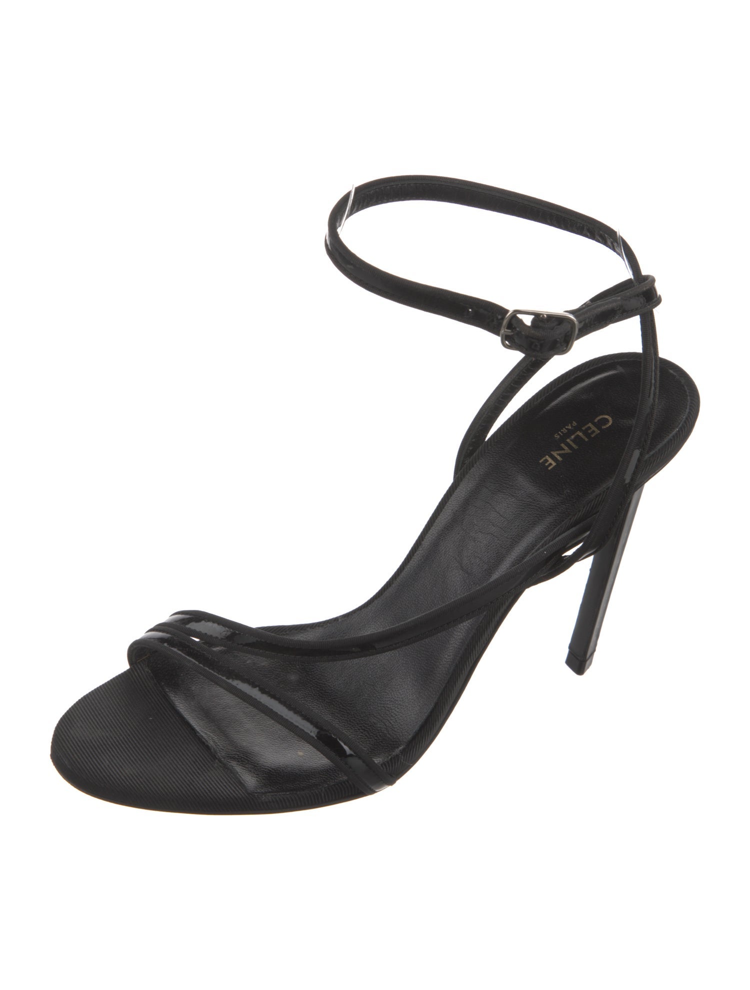 Celine Patent Leather Grosgrain Trim Sandals