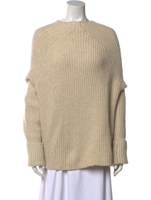 Celine Mock Neck Rib Knit Wool Sweater