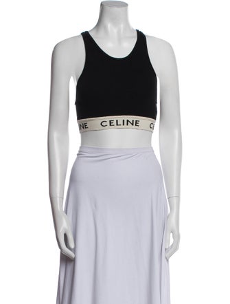 Celine Graphic Print Scoop Neck Crop Top
