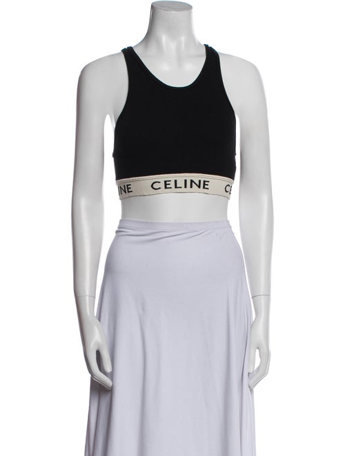 Celine Graphic Print Scoop Neck Crop Top
