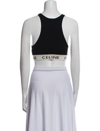 Celine Graphic Print Scoop Neck Crop Top
