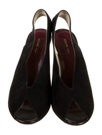Celine Suede Cutout Accent Slingback Pumps