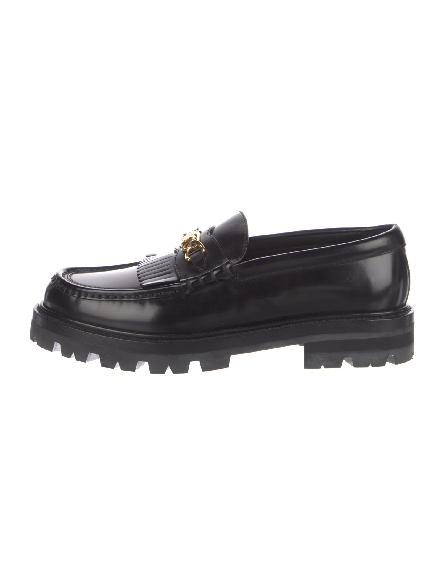 Celine Leather Fringe Trim Accent Loafers
