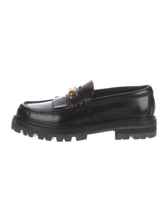 Celine Leather Fringe Trim Accent Loafers