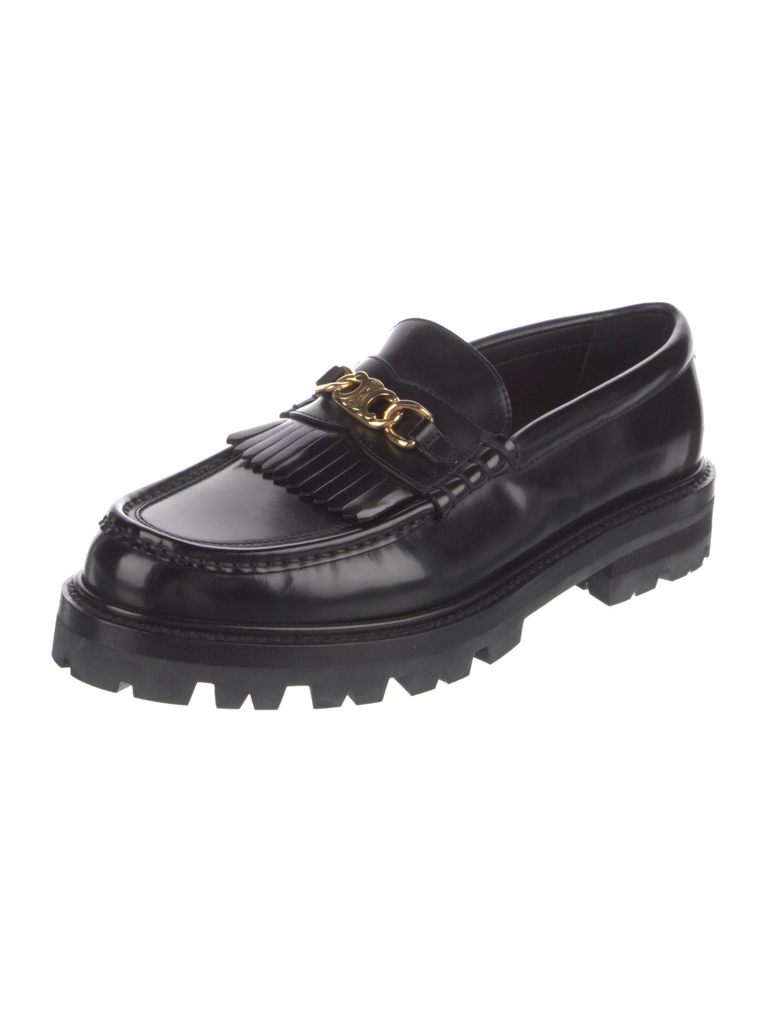 Celine Leather Fringe Trim Accent Loafers