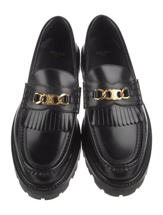 Celine Leather Fringe Trim Accent Loafers