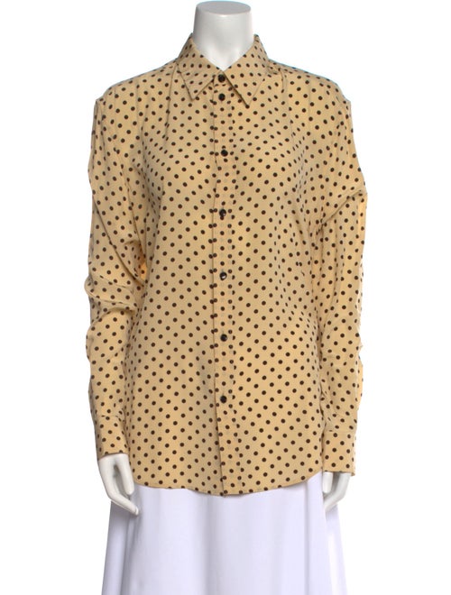 Celine Silk Polka Dot Print Button-Up Top
