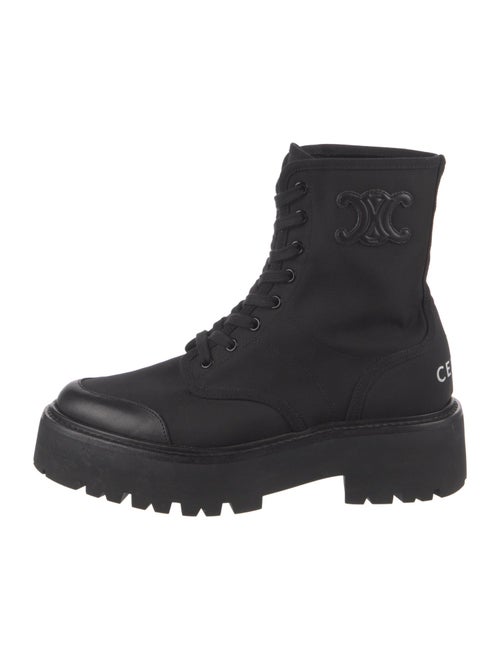 Celine Canvas Leather Trim Embellishment Combat Boots