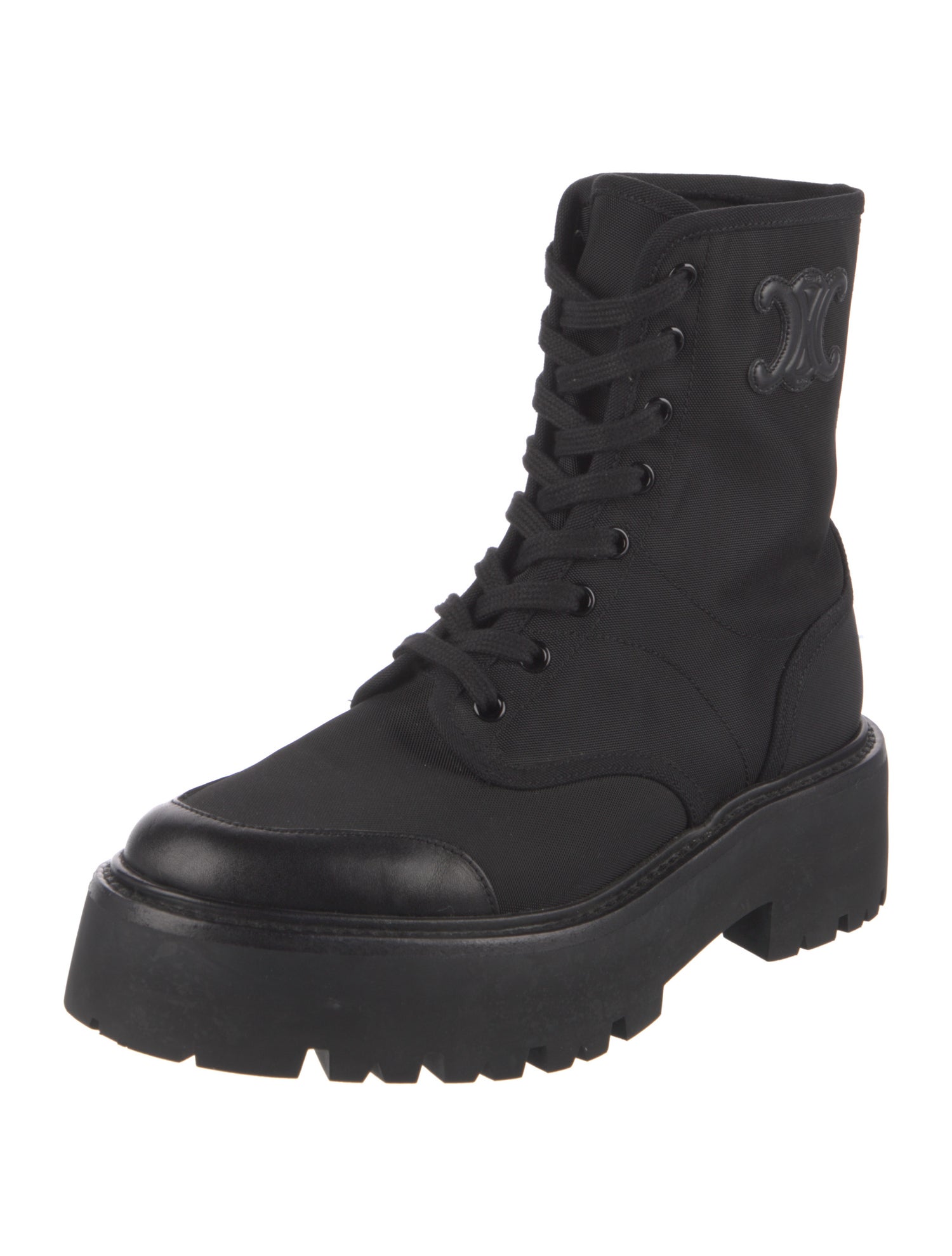 Celine Canvas Leather Trim Embellishment Combat Boots