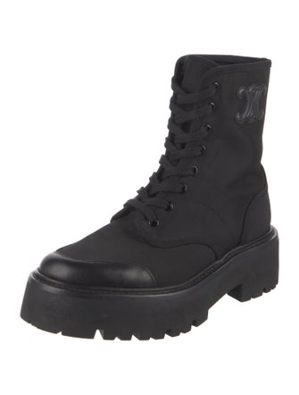 Celine Canvas Leather Trim Embellishment Combat Boots
