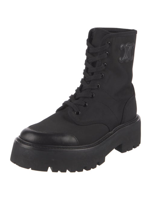 Celine Canvas Leather Trim Embellishment Combat Boots