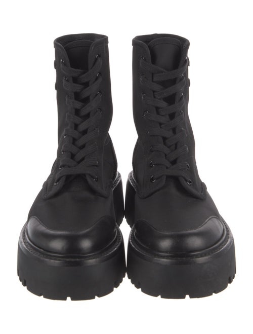 Celine Canvas Leather Trim Embellishment Combat Boots