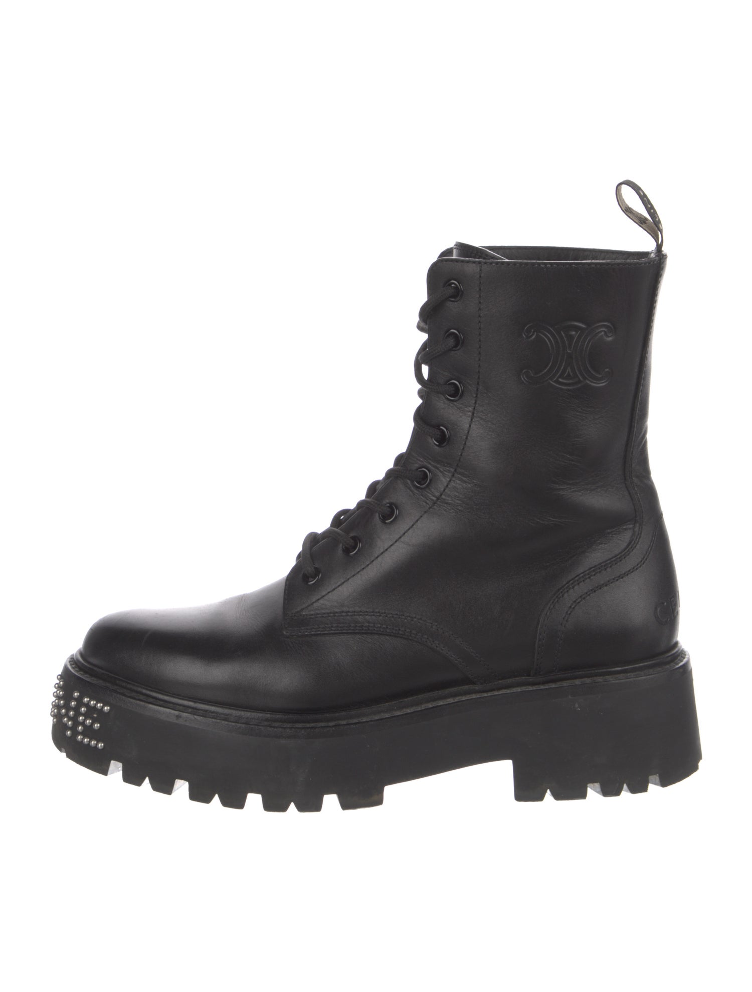 Celine Leather Studded Accents Combat Boots
