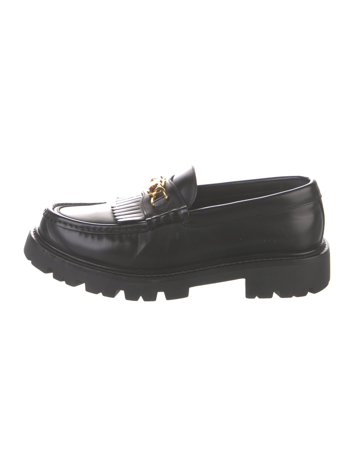 Celine Leather Fringe Trim Accent Loafers